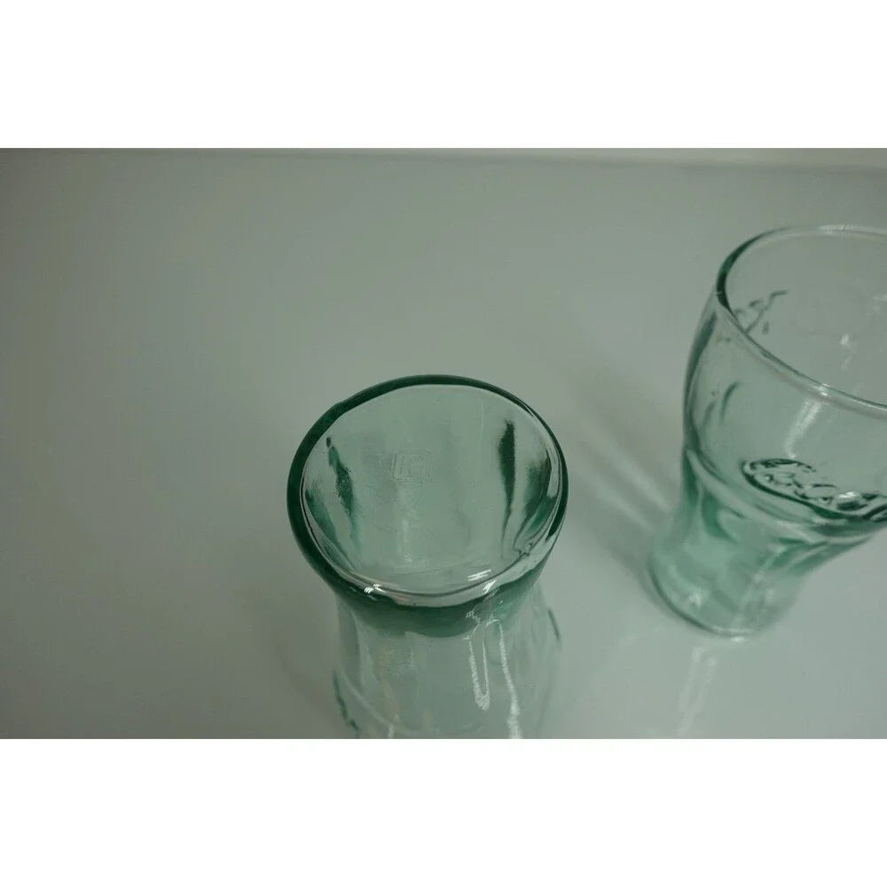 Coca-Cola Coke Set of 2 Vintage Green Contoured Drinking Glasses 4.5 Inches